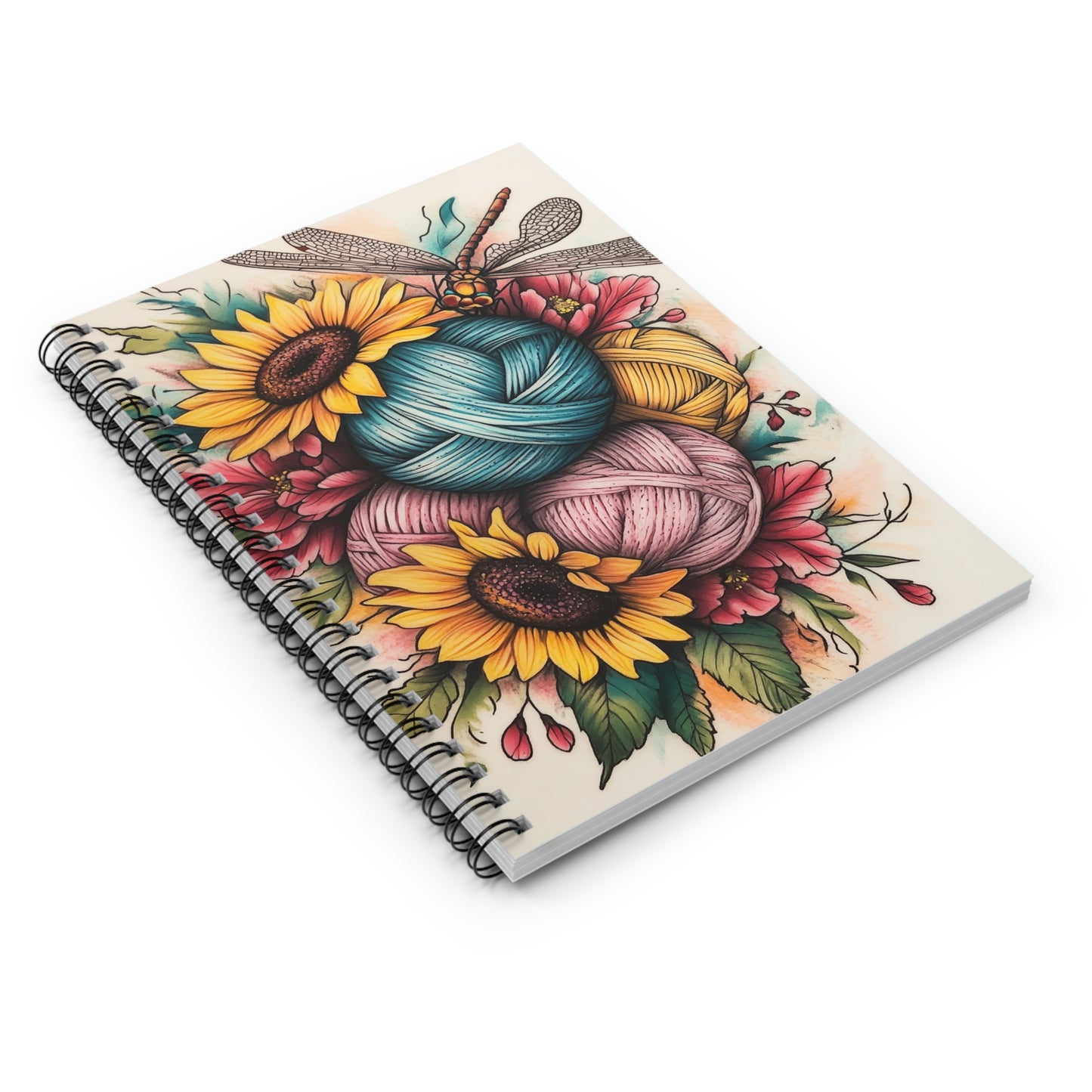 Notebook - Sunflowers, Dragonfly, and Yarn