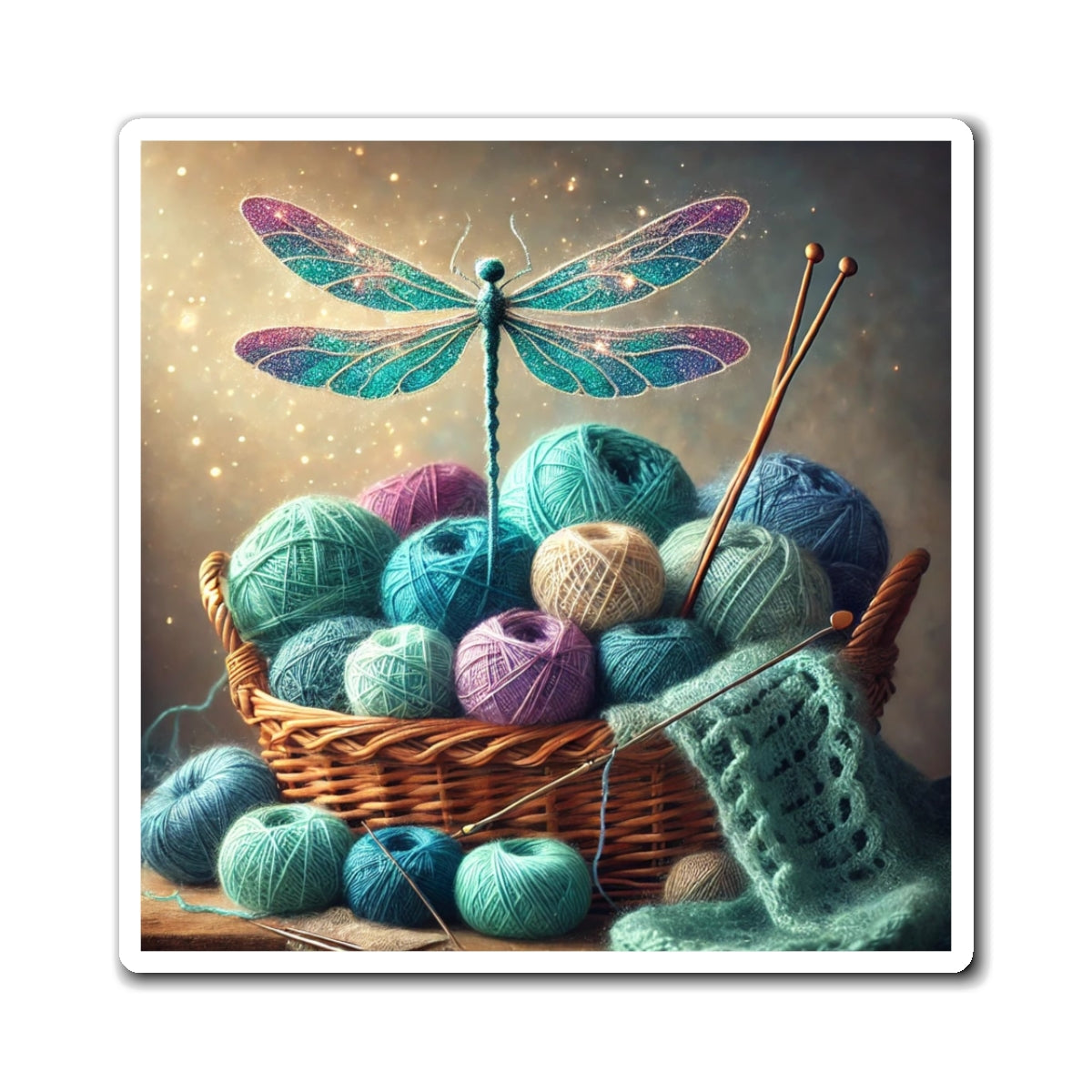 Magnet - Dragonfly and Basket of Yarn