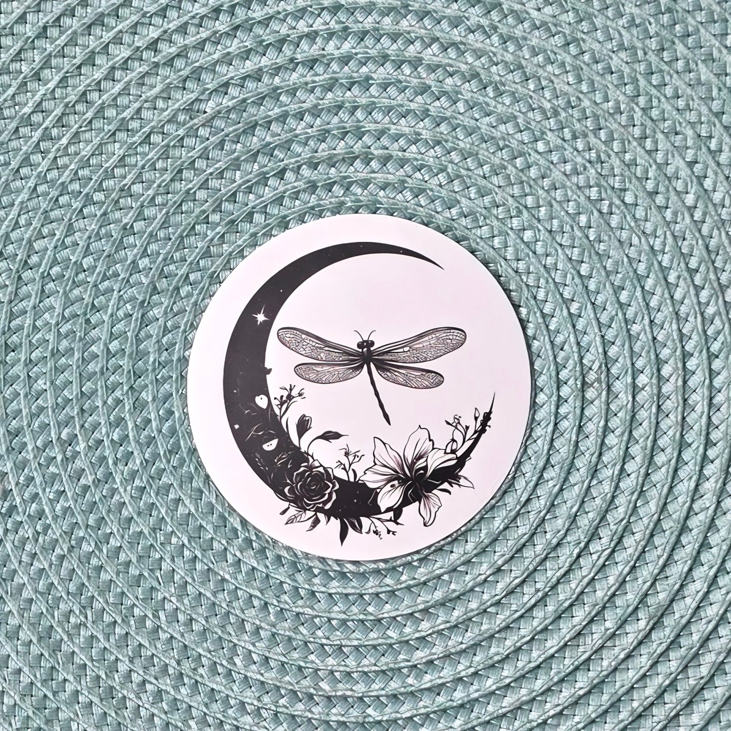 Sticker - Dragonfly Crescent Moon Floral