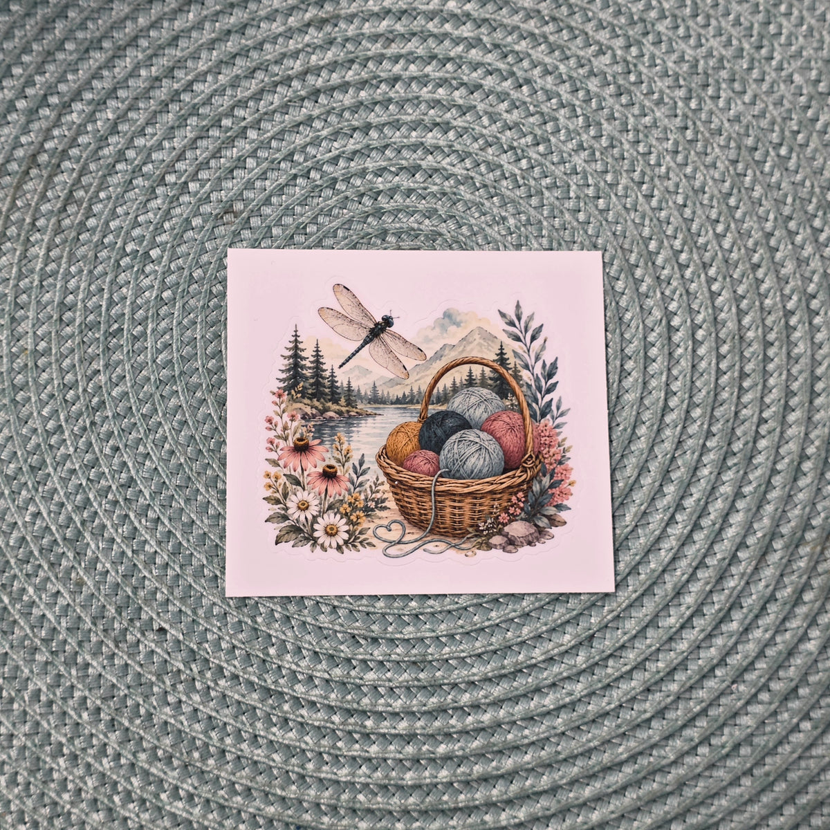 Sticker - Dragonfly and Yarn Basket - TDC