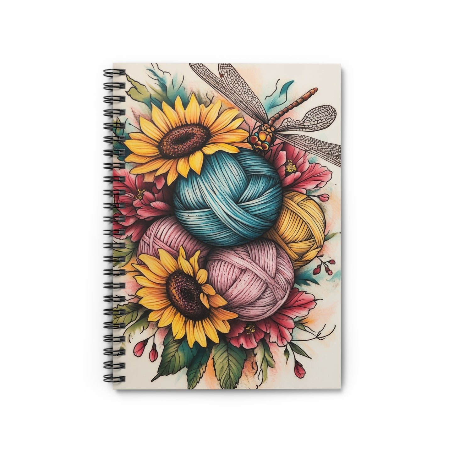 Notebook - Sunflowers, Dragonfly, and Yarn