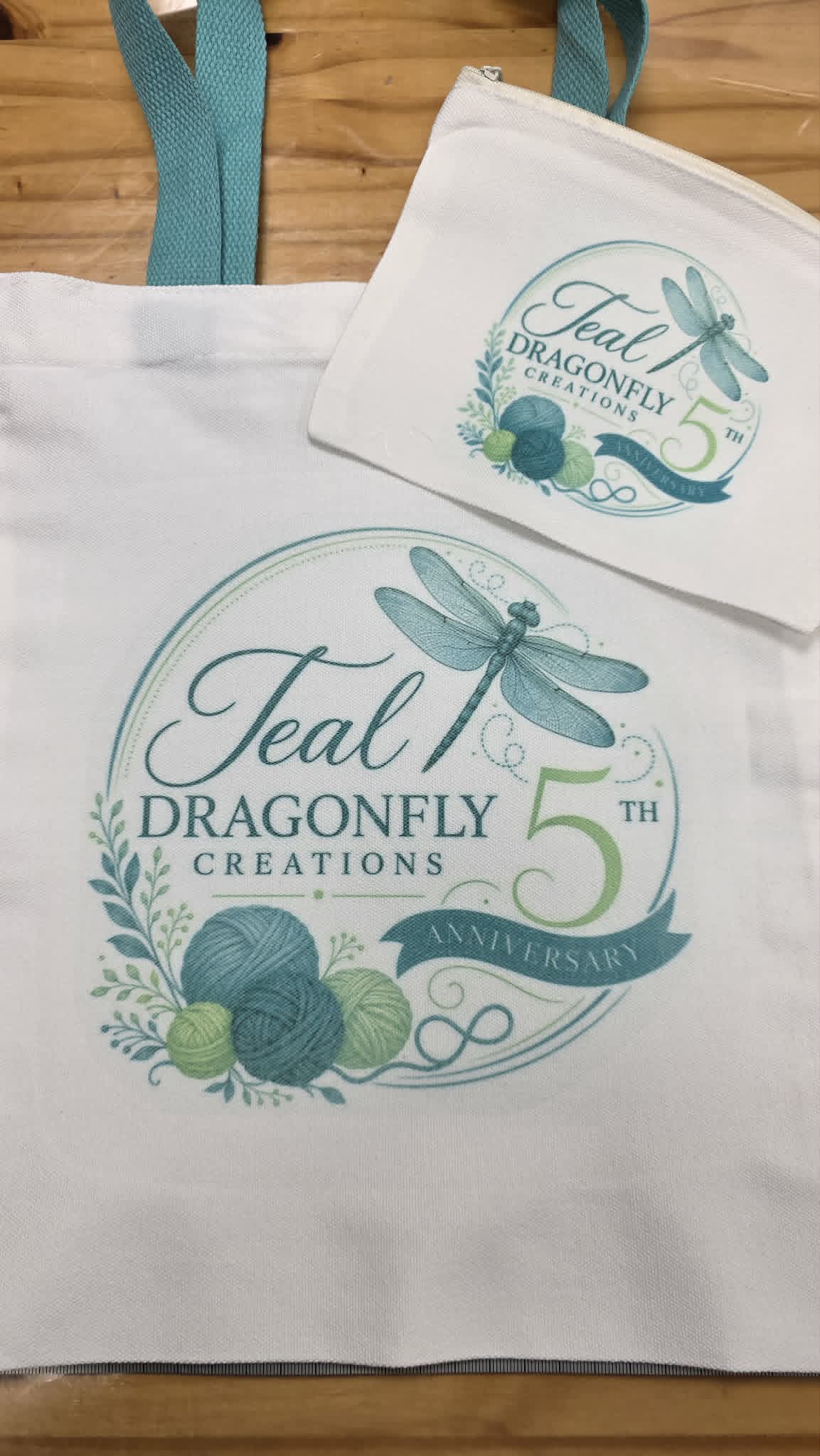 Teal Dragonfly Creations 5th Anniversary Tote Zipper Pouch Set