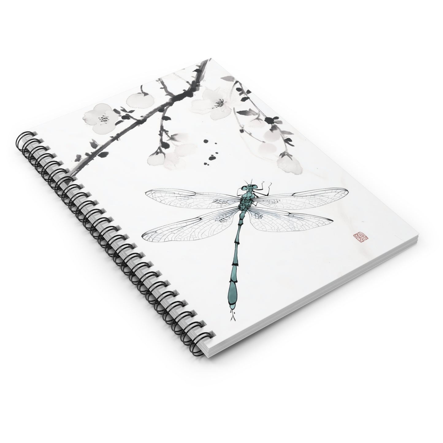 Notebook - Ink Art Dragonfly Cherry Blossoms