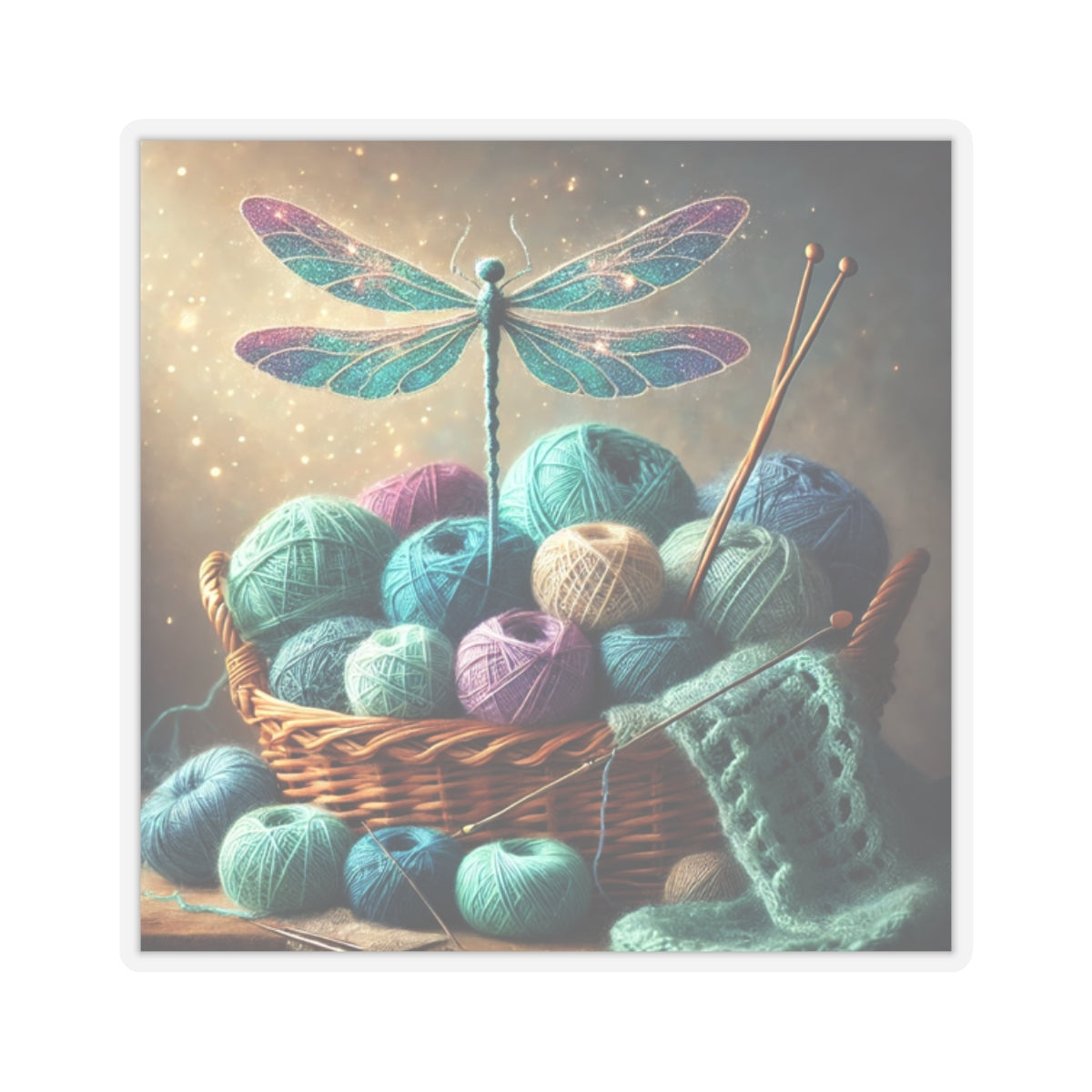 Sticker - Dragonfly and Basket of Yarn