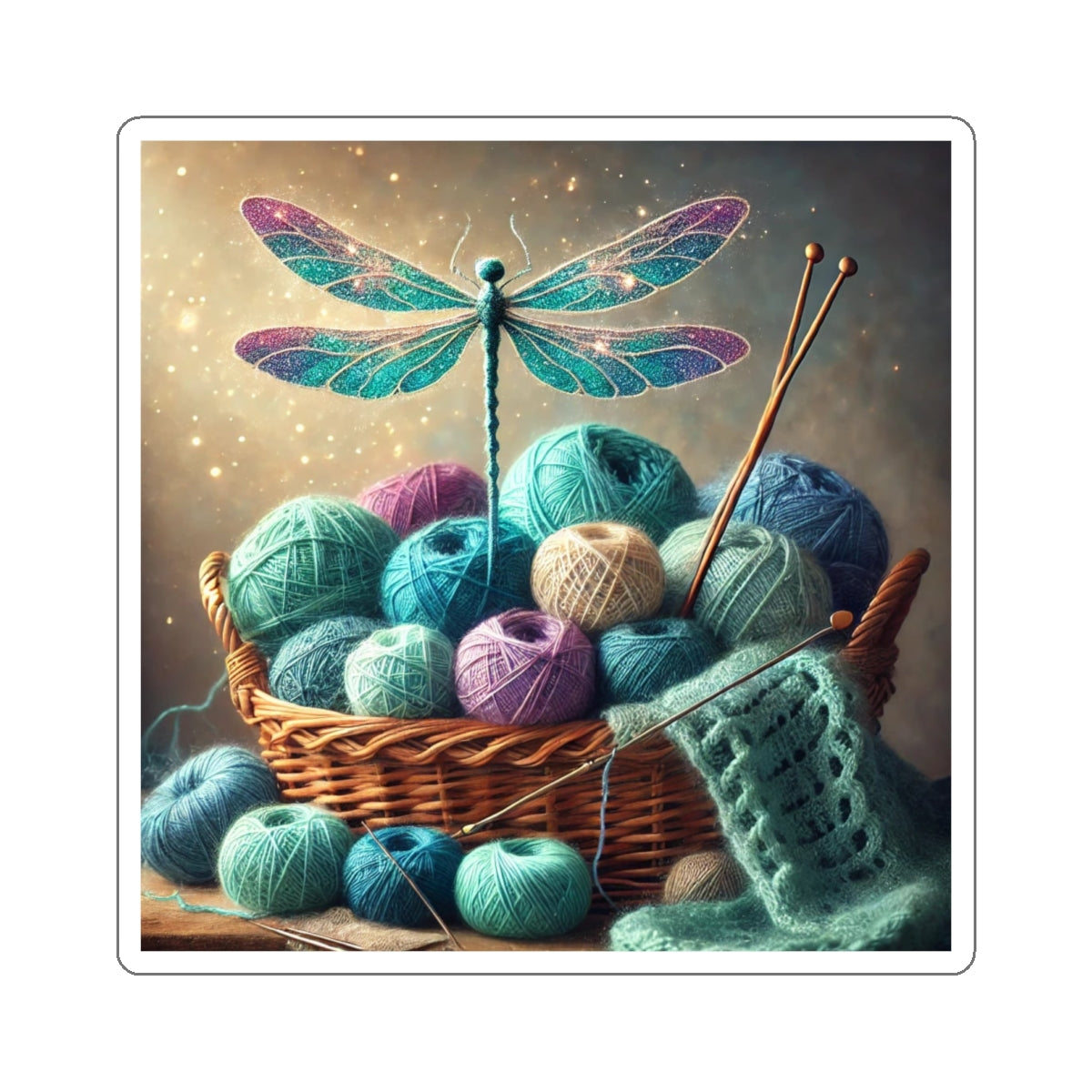 Sticker - Dragonfly and Basket of Yarn