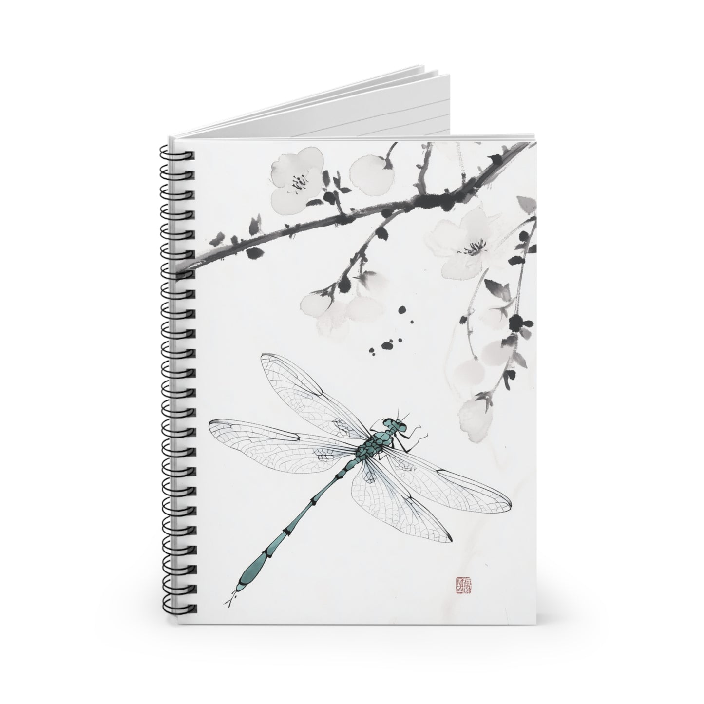 Notebook - Ink Art Dragonfly Cherry Blossoms