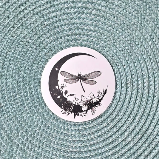 Sticker - Dragonfly Crescent Moon Floral