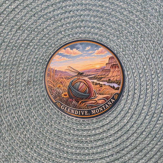 Sticker - Glendive, Montana Yarn & Dragonfly - TDC