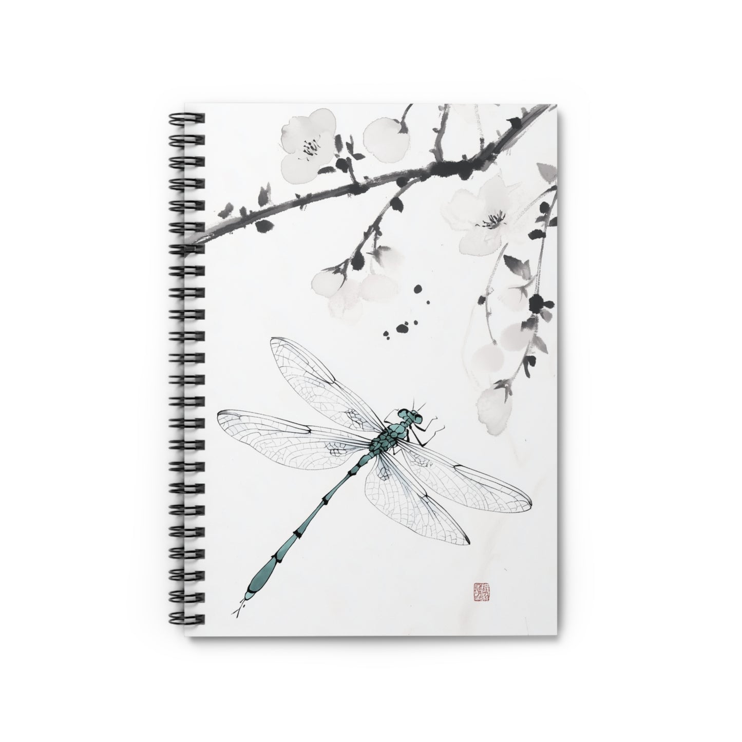 Notebook - Ink Art Dragonfly Cherry Blossoms