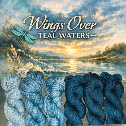 Hand-Dyed Sport Weight "Wings Over Teal Water" 6 Hank Collection - Soul Sisters Fibers