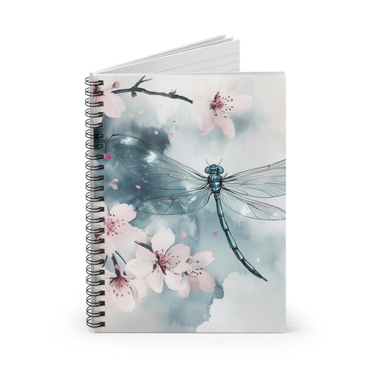 Elegant Floral Spiral Notebook with Dragonfly, Perfect for Journaling, Gifts, School, Organizing, or Creative Writing, Spring Decor