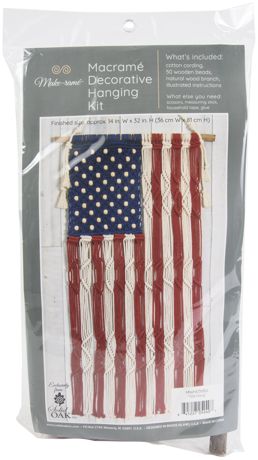 Solid Oak American Flag (Old Glory) Macrame Wall Hanging Kit
