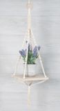 Solid Oak Macrame Hanging Shelf Square Decorative Wall Hanging Kit