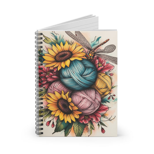 Notebook - Sunflowers, Dragonfly, and Yarn