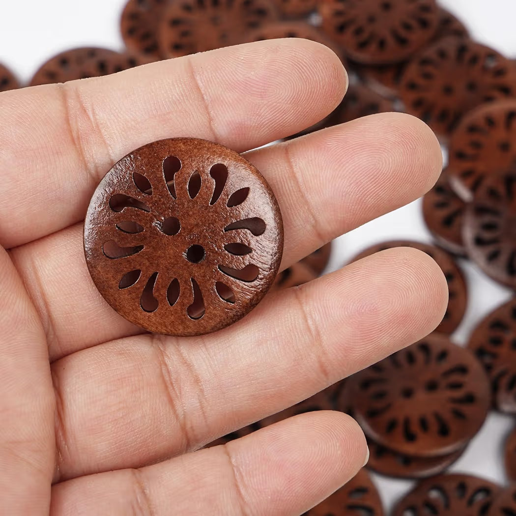 6 Pack: 30mm Flower Wood Buttons