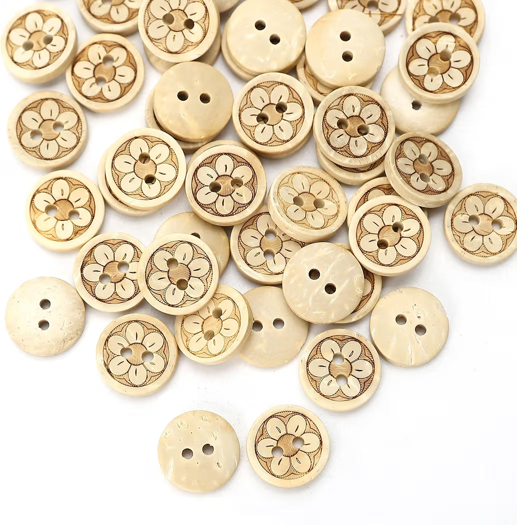 6 Pack: 12.5mm Engraved Coconut Shell Buttons