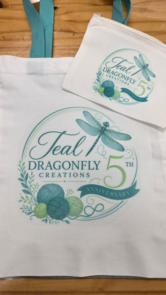 Teal Dragonfly Creations 5th Anniversary Tote Zipper Pouch Set
